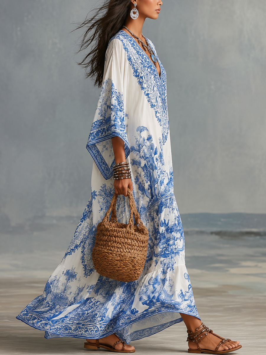 Valborg – Långflytande kaftan med orientaliskt mönster
