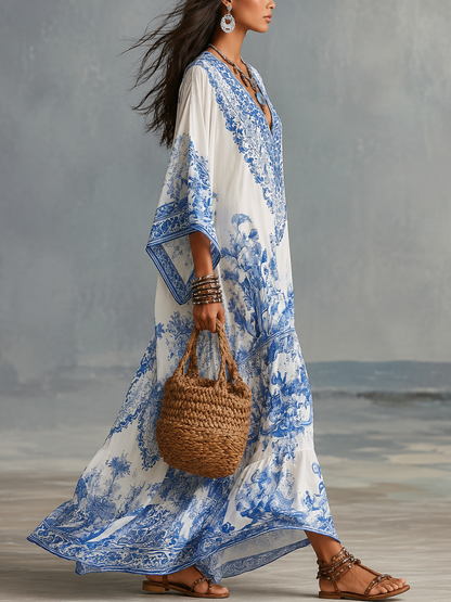 Valborg – Långflytande kaftan med orientaliskt mönster