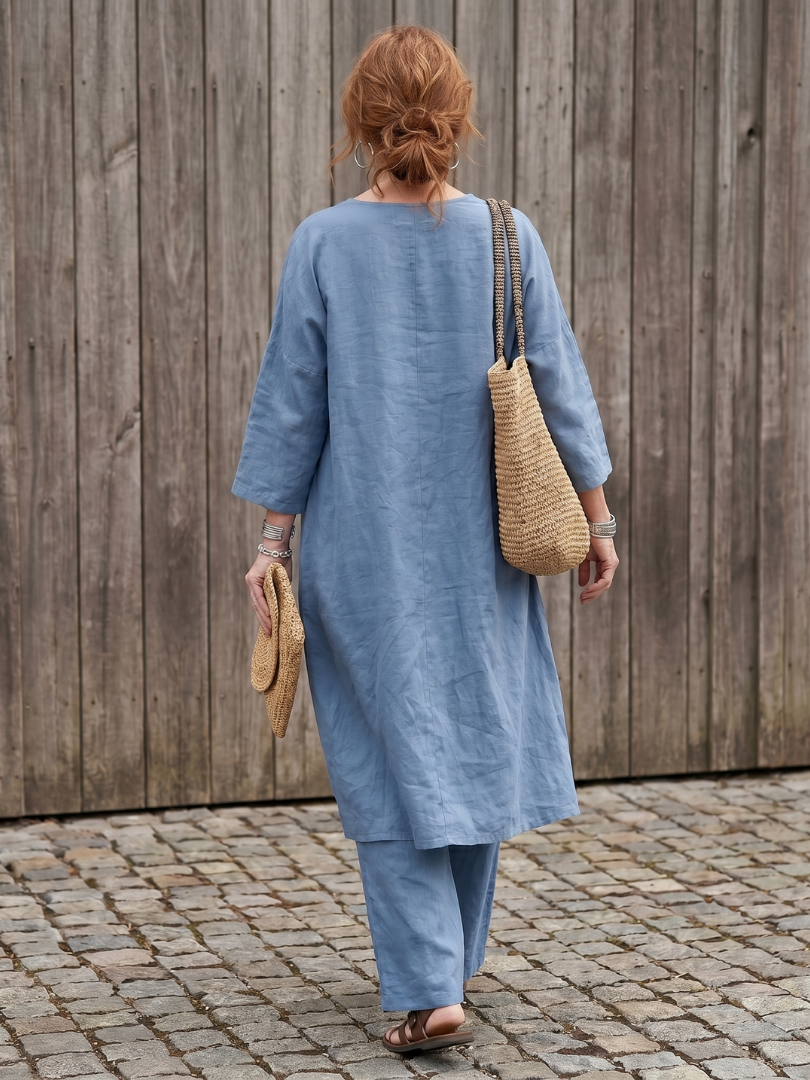 Majken – Linnetunika och vida byxor i set