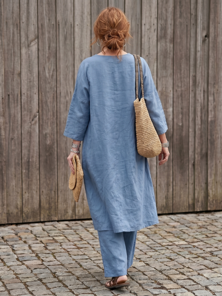Majken – Linnetunika och vida byxor i set