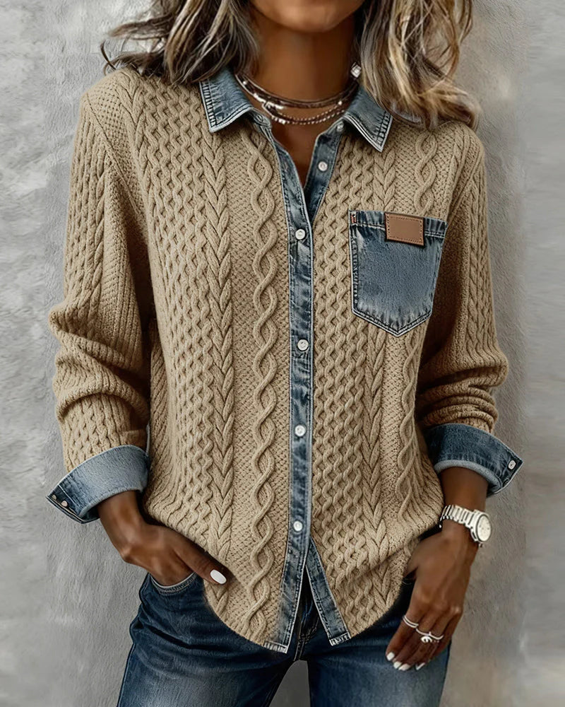 Dagmar – Skjorta med flätad struktur och denimdetaljer