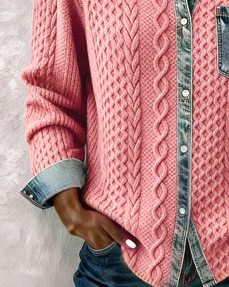 Dagmar – Skjorta med flätad struktur och denimdetaljer