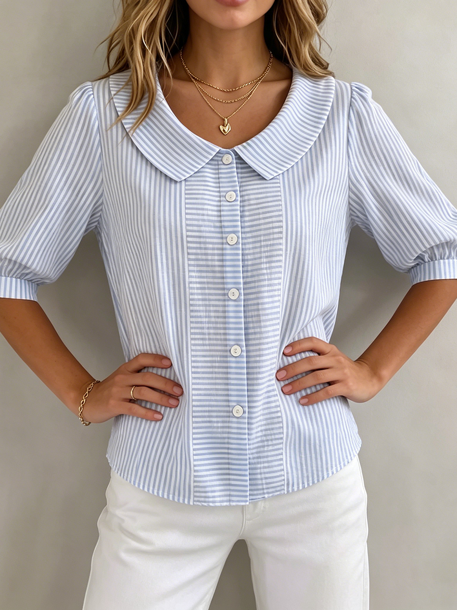 Helga – Randig blus med puffärm
