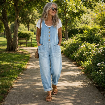 Lydia – Avslappnad hängseloverall i denim