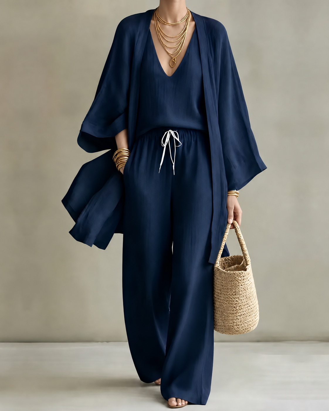 Rigmor – Elegant tredelsset med vida byxor