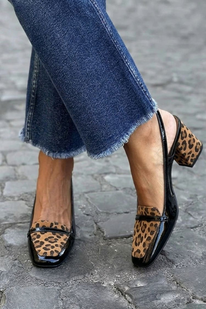 Mona – Slingback med blockklack och patchworkdetalj