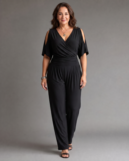 Tilda – Avslappnad overall med cold shoulder och omlottmidja