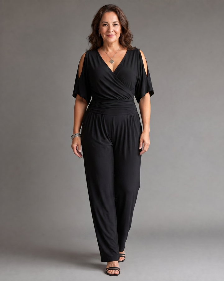 Tilda – Avslappnad overall med cold shoulder och omlottmidja