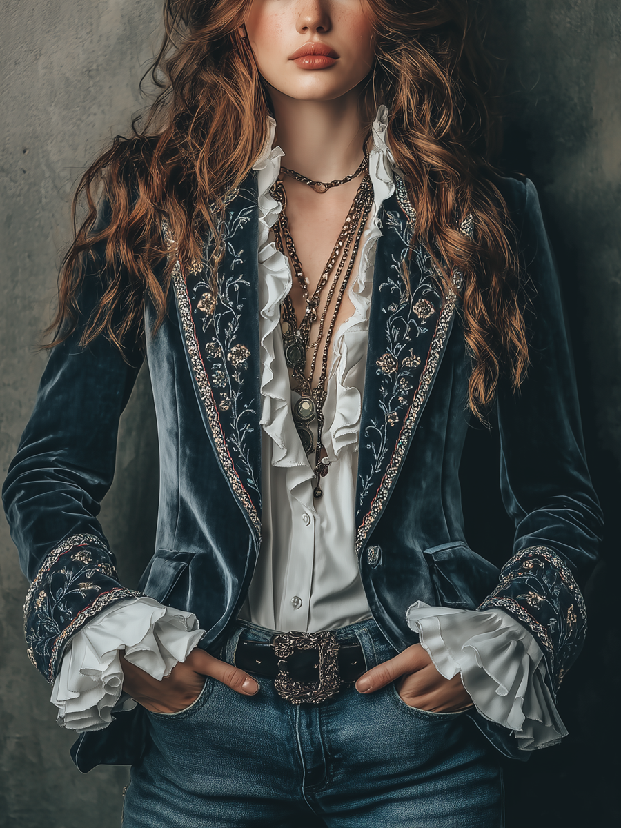 Bodil – Sammetskavaj med broderade detaljer