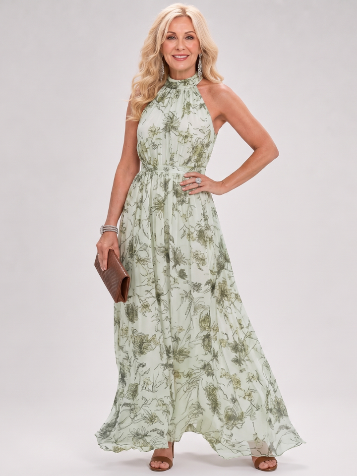 Agneta – Midi-klänning med blomtryck och flödande kjol