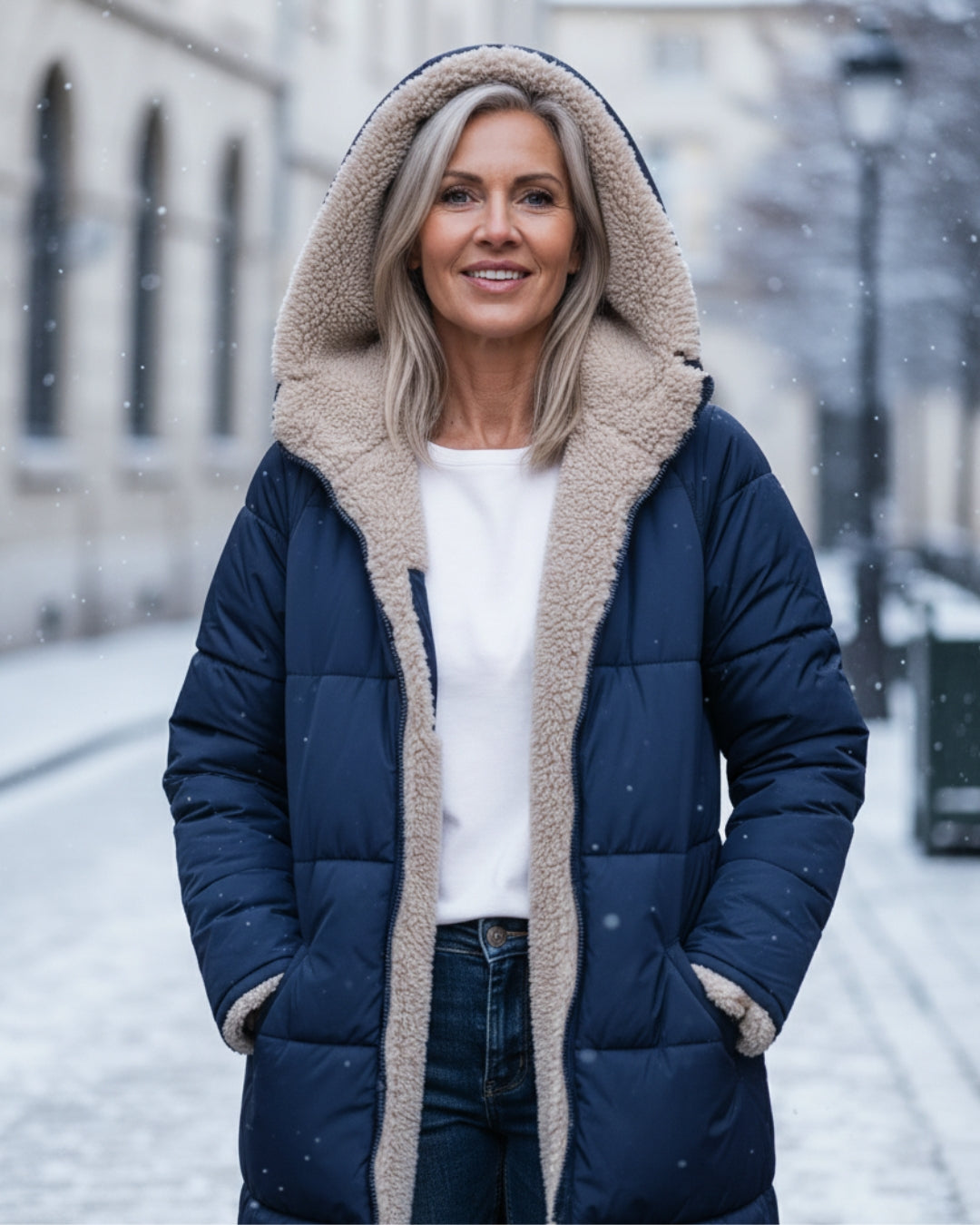 Cajsa – Vadderad vinterkappa med sherpafor