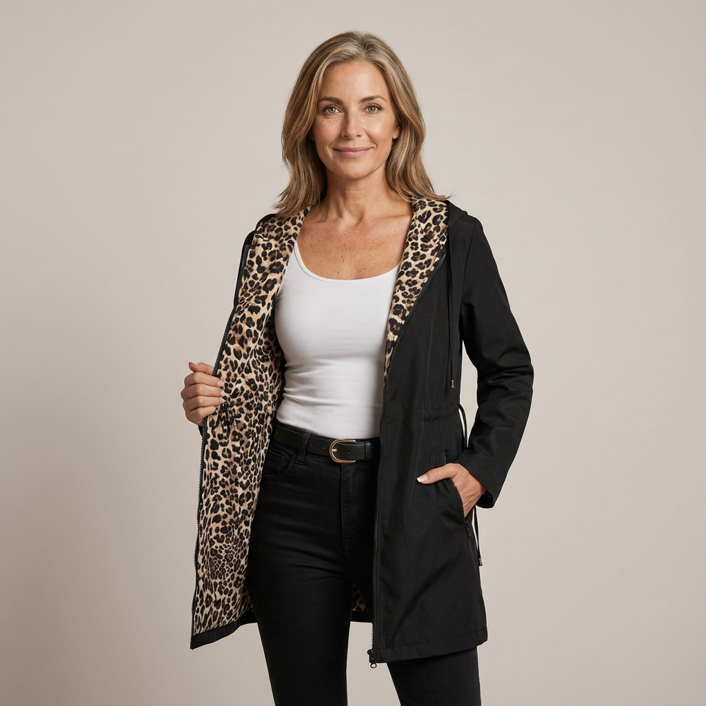 Thyra – Vändbar huva-jacka med leopardfoder
