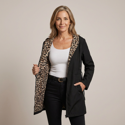 Thyra – Vändbar huva-jacka med leopardfoder