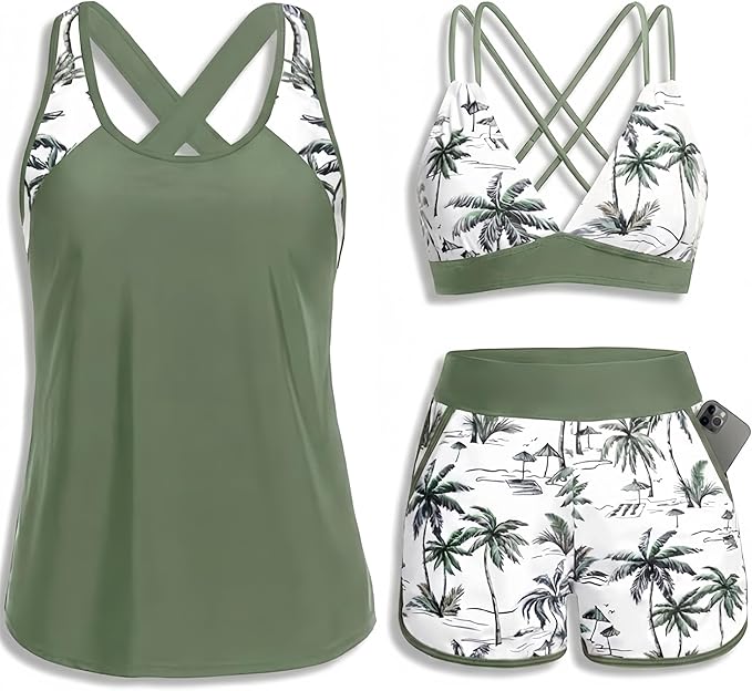 Iris – Treddelat tankini-set med korsrygg