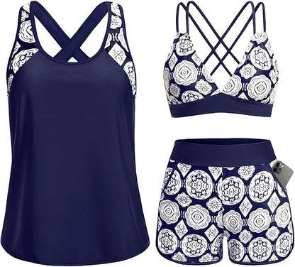 Iris – Treddelat tankini-set med korsrygg
