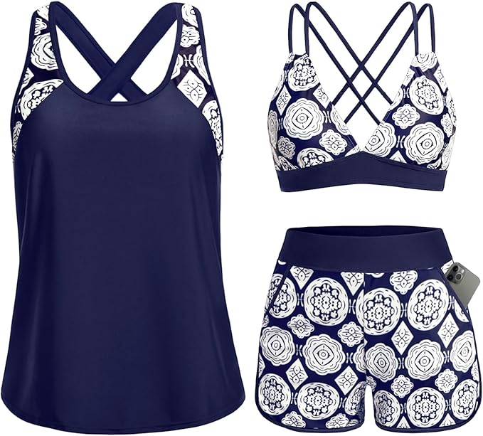 Iris – Treddelat tankini-set med korsrygg