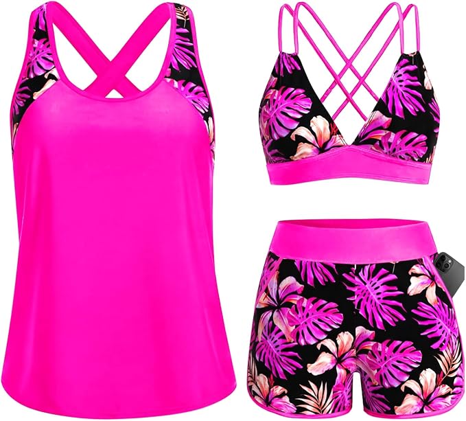 Iris – Treddelat tankini-set med korsrygg