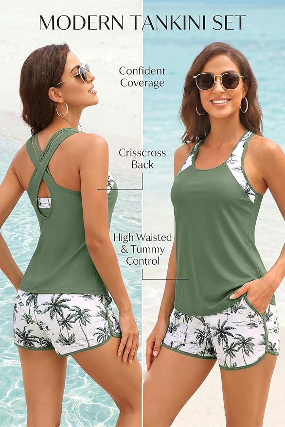 Iris – Treddelat tankini-set med korsrygg