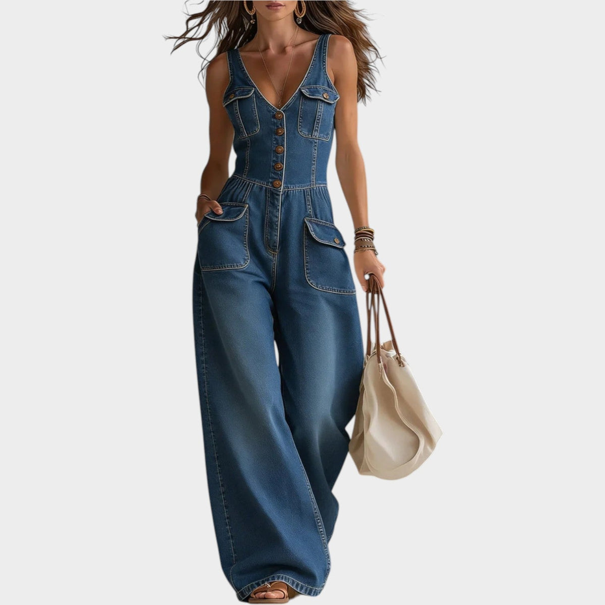 Hildegard – Denimjumpsuit med vida ben