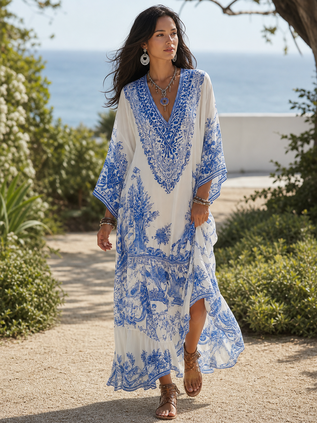 Valborg – Långflytande kaftan med orientaliskt mönster