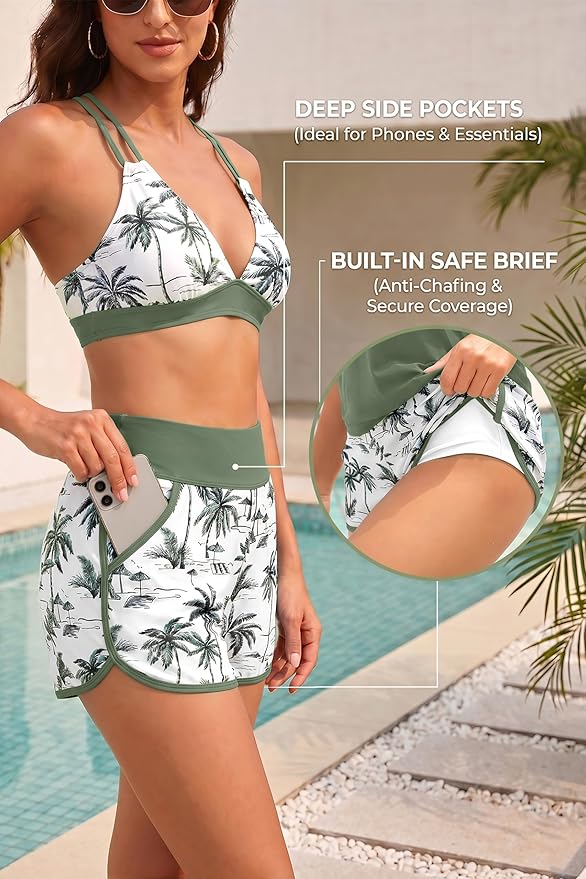 Iris – Treddelat tankini-set med korsrygg