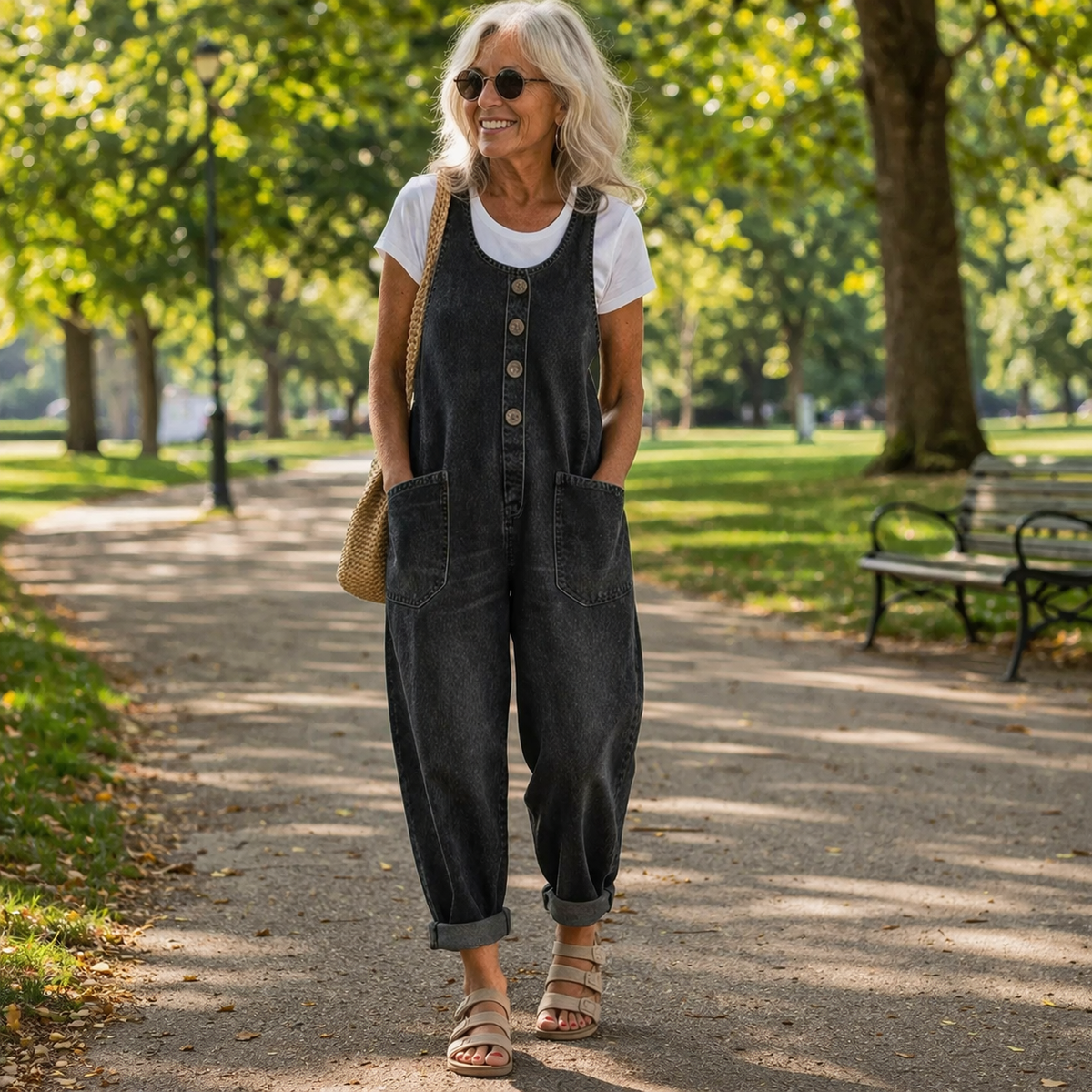 Lydia – Avslappnad hängseloverall i denim