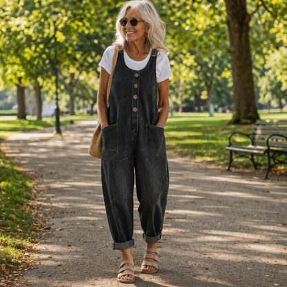 Lydia – Avslappnad hängseloverall i denim