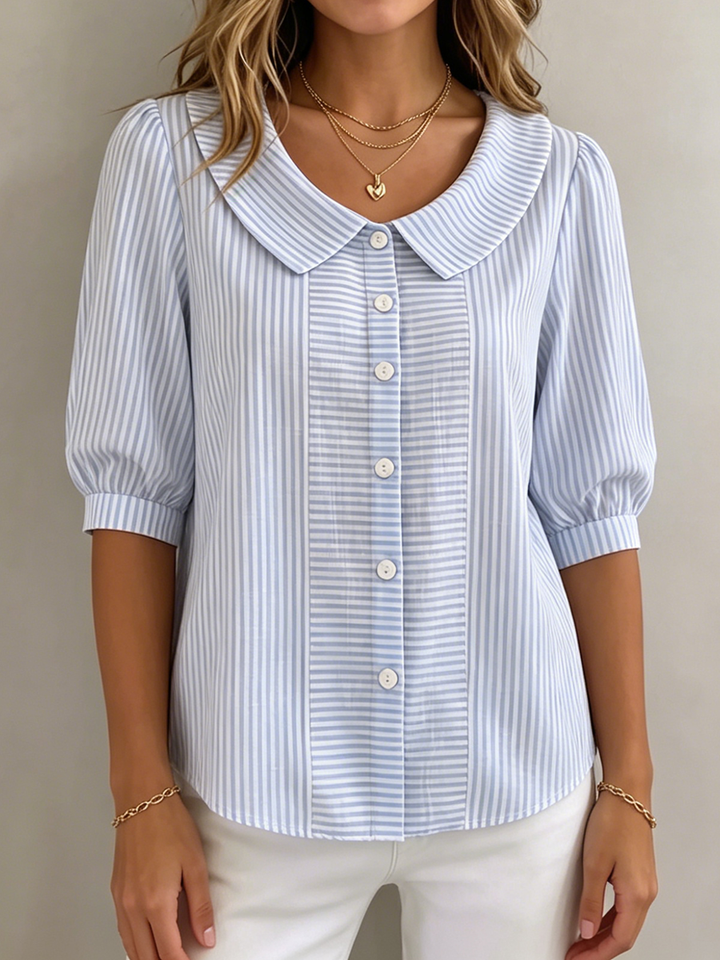 Helga – Randig blus med puffärm