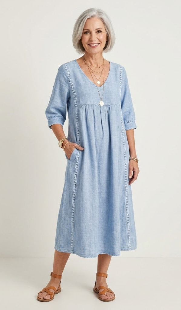 Elisabet – Avslappnad midiklänning med broderi