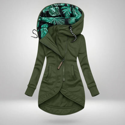 Dorotea – Lång hoodie med dragkedja och huva
