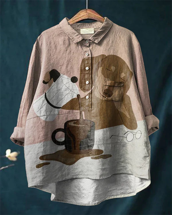 Irma – T-shirt med hund och kaffekopp
