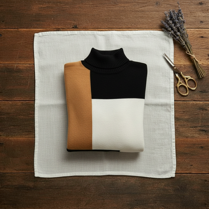 Jofrid – Stickad polotröja med colour block