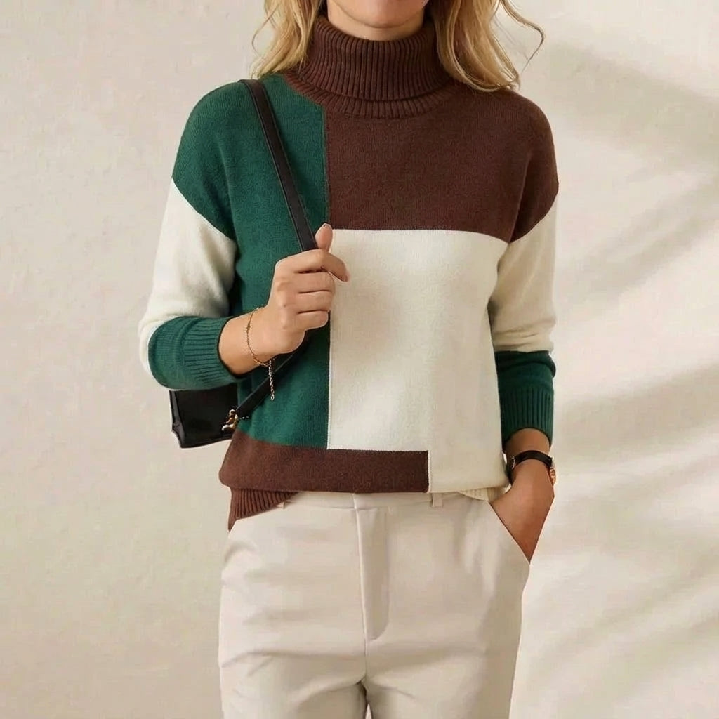 Jofrid – Stickad polotröja med colour block