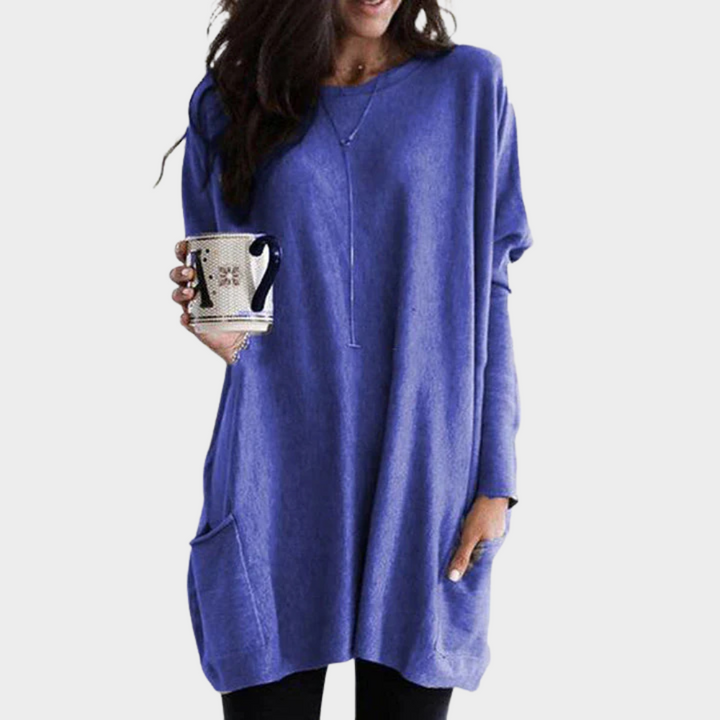 Mia – Långärmad midiklänning med magetäckande design