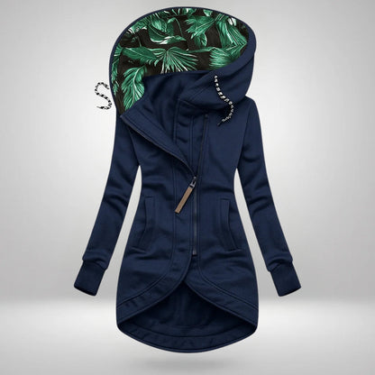 Dorotea – Lång hoodie med dragkedja och huva