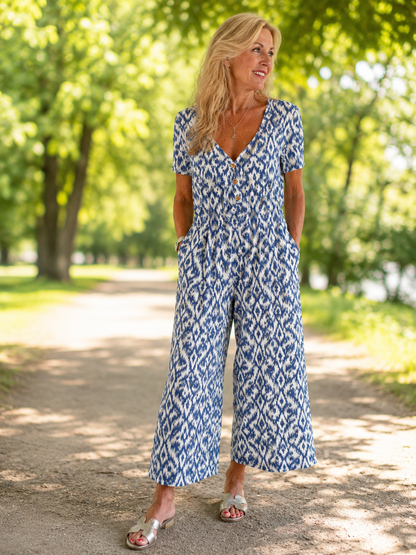 Ingela – Jumpsuit med vida ben och bladmönster