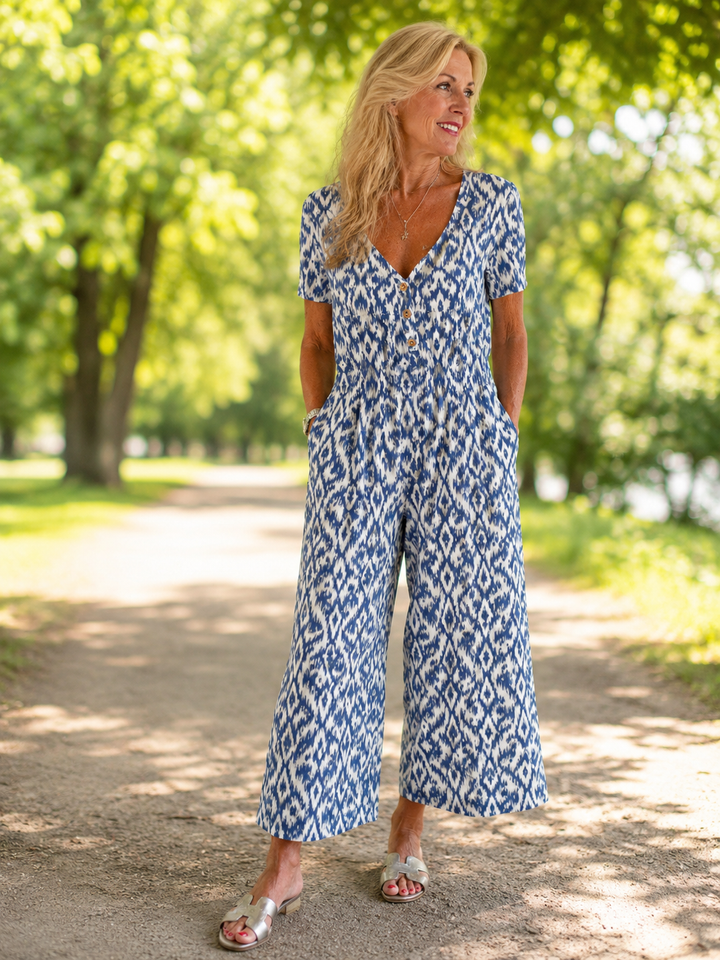 Ingela – Jumpsuit med vida ben och bladmönster