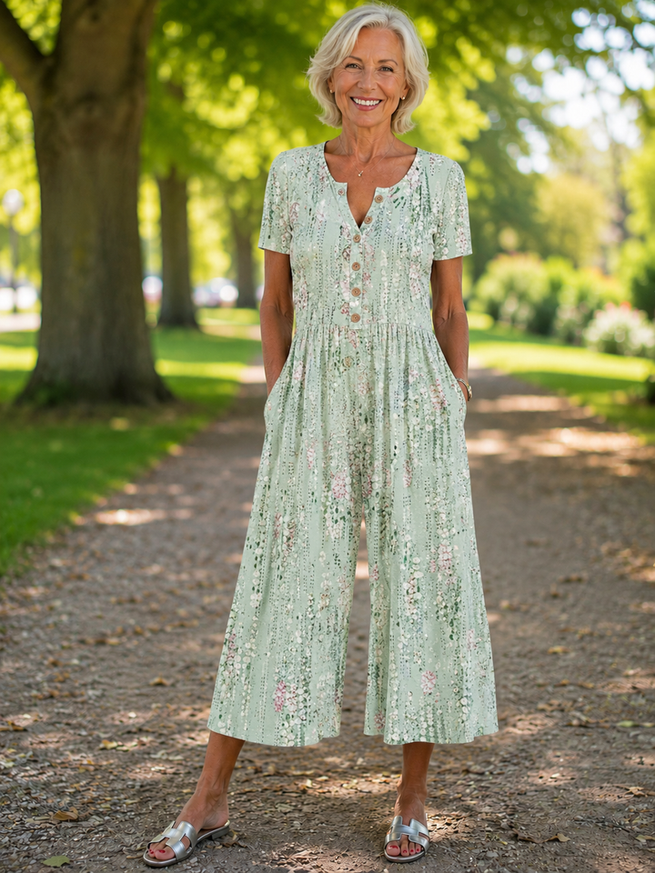 Ingela – Jumpsuit med vida ben och bladmönster