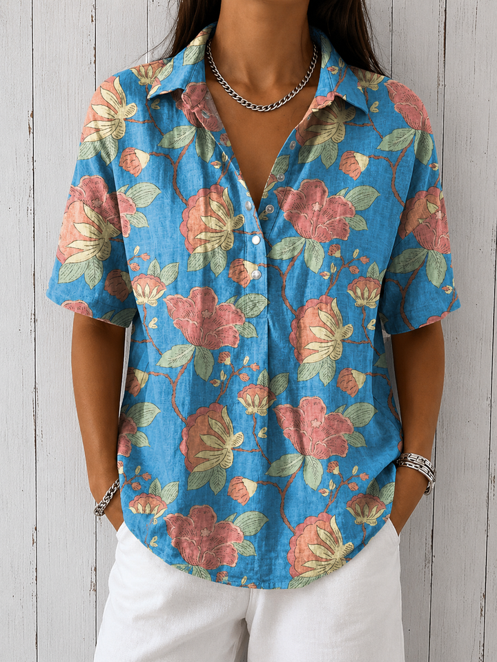 Sigrid – Elegant blommig v-ringad blus