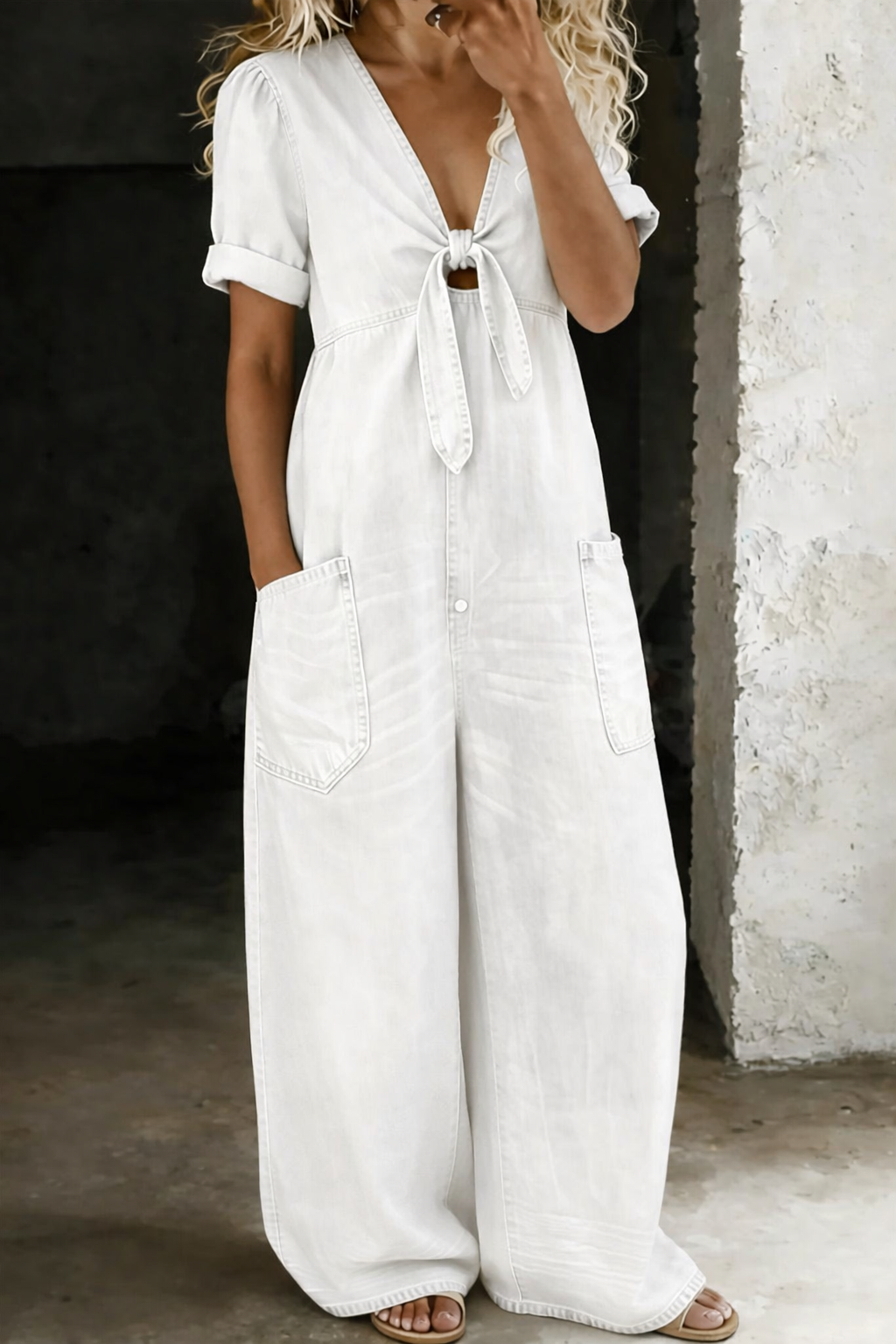 Nikolina – Avslappnad denim-jumpsuit med vida ben