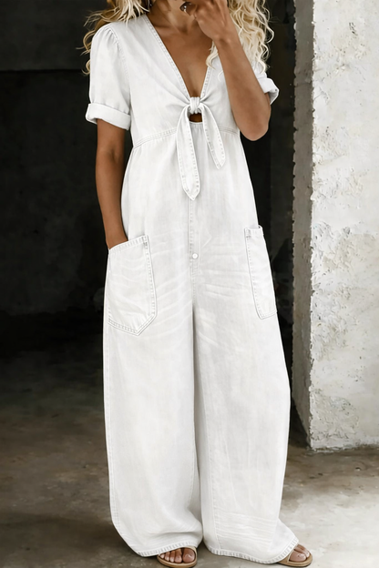Nikolina – Avslappnad denim-jumpsuit med vida ben