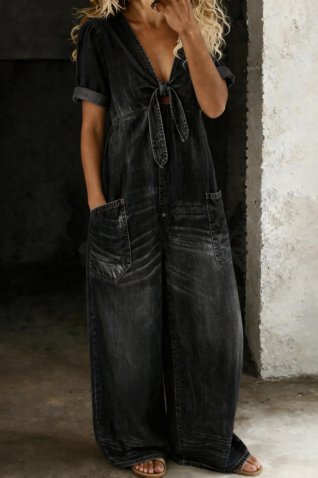 Nikolina – Avslappnad denim-jumpsuit med vida ben