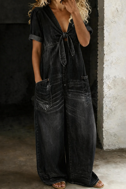Nikolina – Avslappnad denim-jumpsuit med vida ben