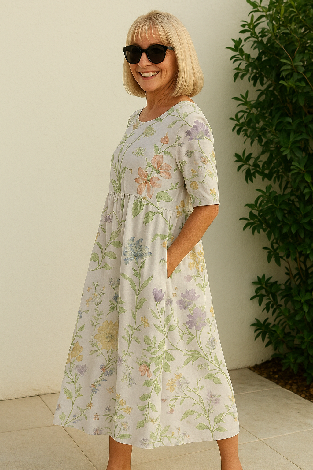 Pamela – Avslappnad midiklänning med blommönster