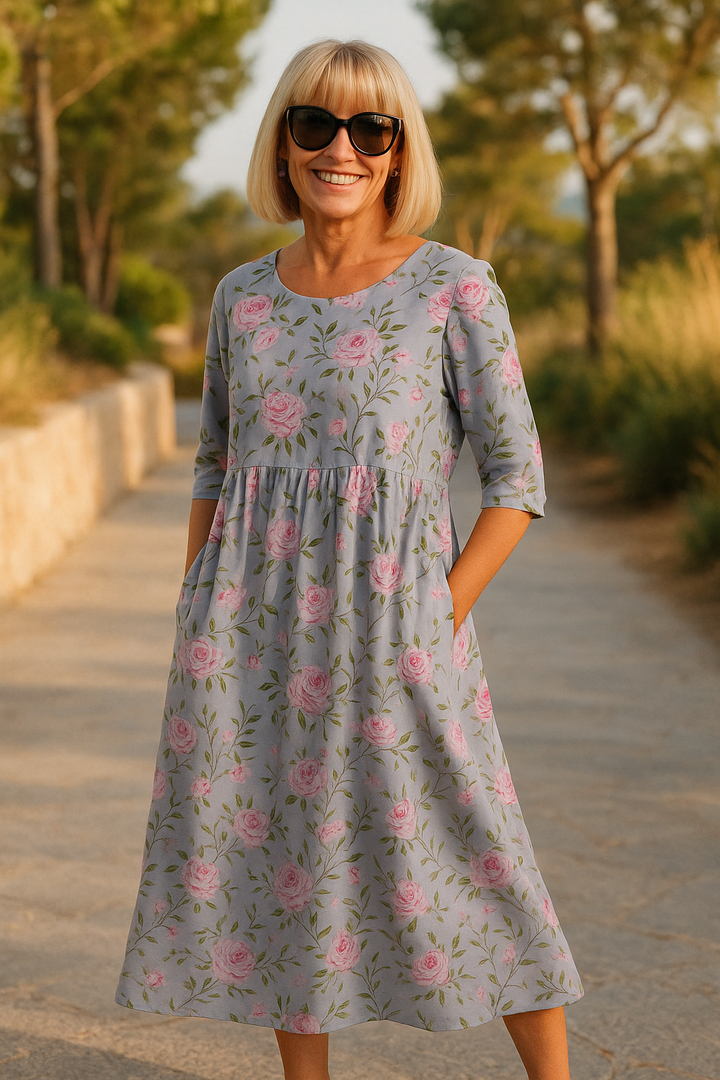 Pamela – Avslappnad midiklänning med blommönster