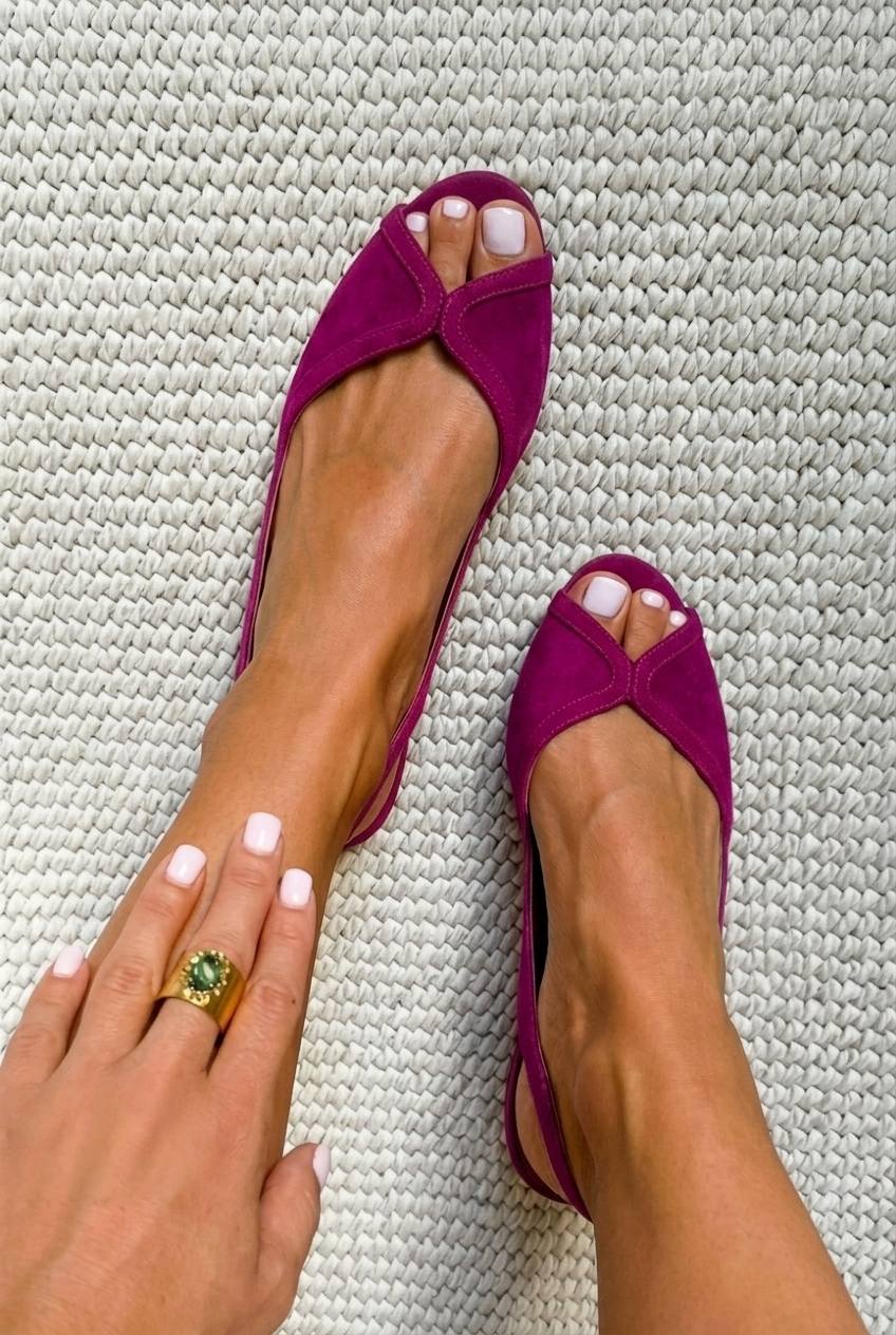 Camilla – Mockainspirade peep toe-ballerinor med slingback