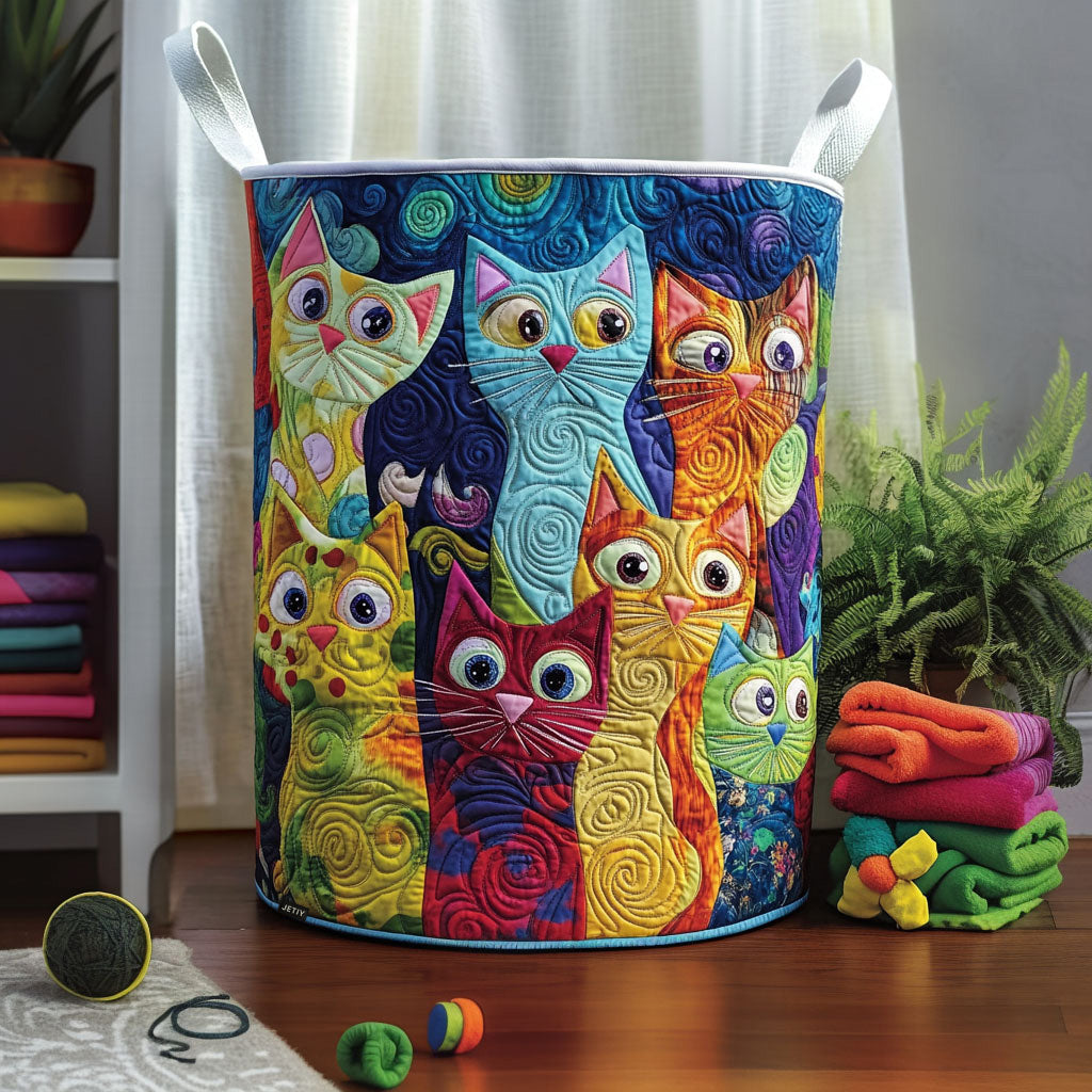 Ida – Quiltad förvaringskorg med kattmönster