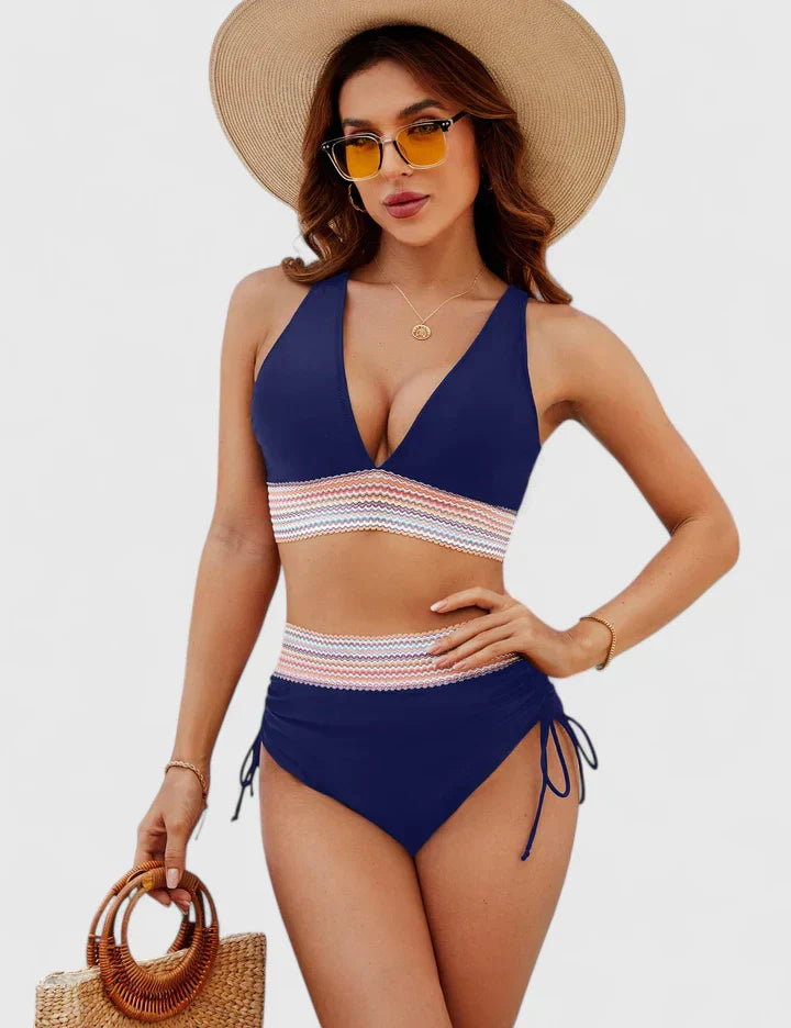 Frida – Bikini med hög midja och vågmönster