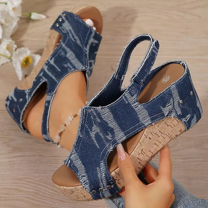 Sonja – Klacksandaler i kork och denim