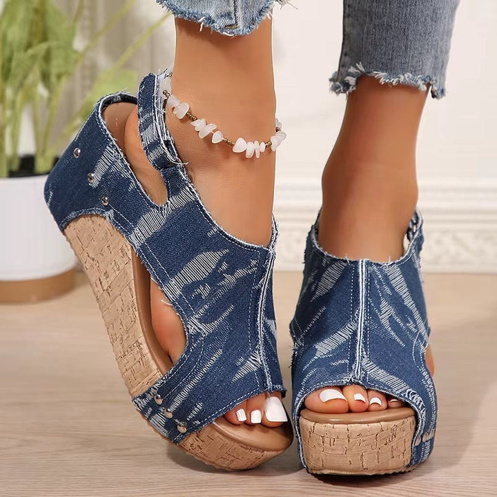 Sonja – Klacksandaler i kork och denim